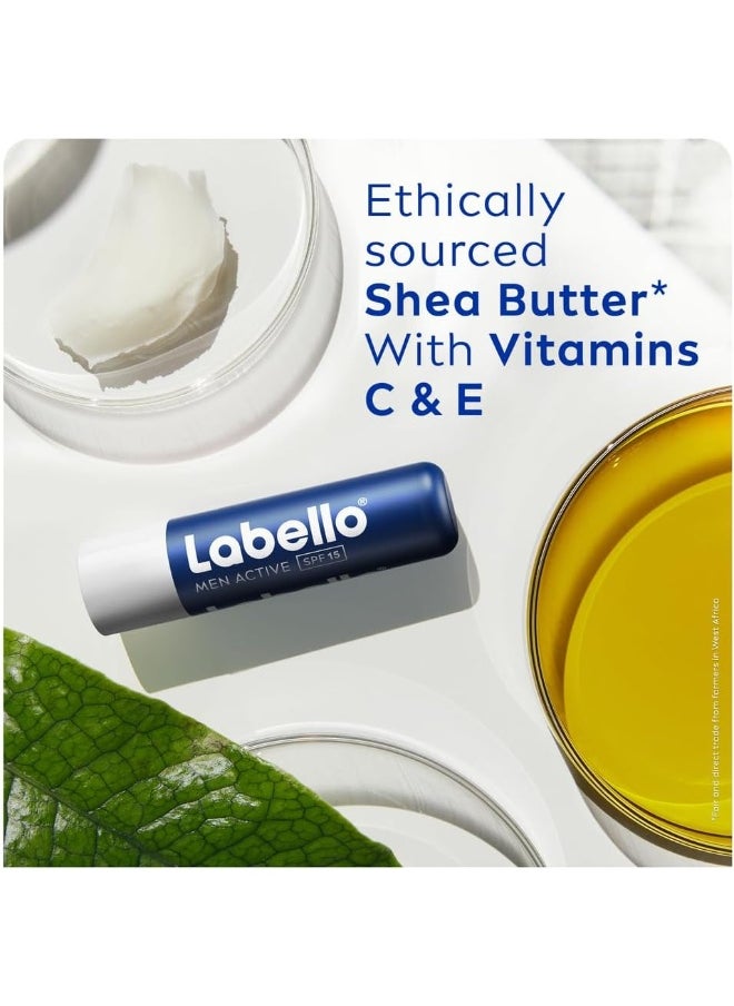 Labello - Labello Men Active Lip Balm, SPF 15, 24H Melt-In Moisture, with naturally derived ingredients, Mineral Oil Free, Fragrance Free, 4.8g - Image 1