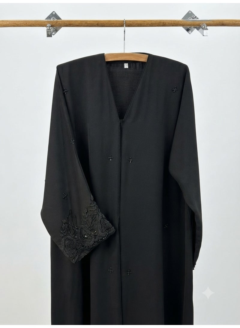 Black Korean Nida Abaya with Handwork and Black Stones - Image 1