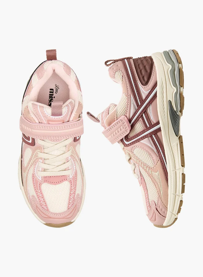 ليتل ميسي Panelled Sneakers with Hook and Loop Closure