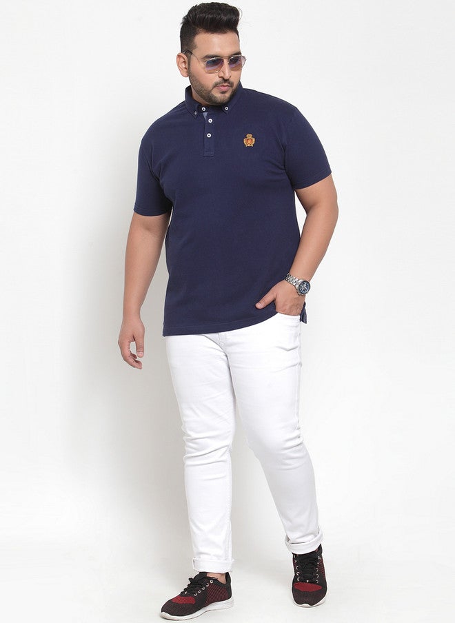 PlusS Navy Blue Solid Polo Collar T-Shirt for Men - Image 5