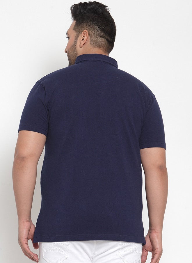 PlusS Navy Blue Solid Polo Collar T-Shirt for Men - Image 4