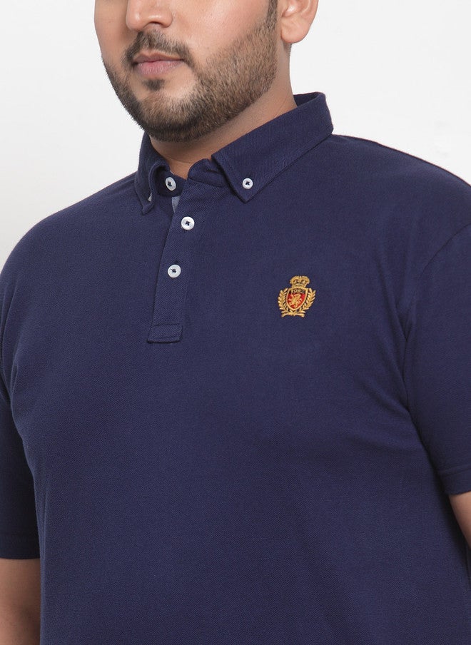 PlusS Navy Blue Solid Polo Collar T-Shirt for Men - Image 2