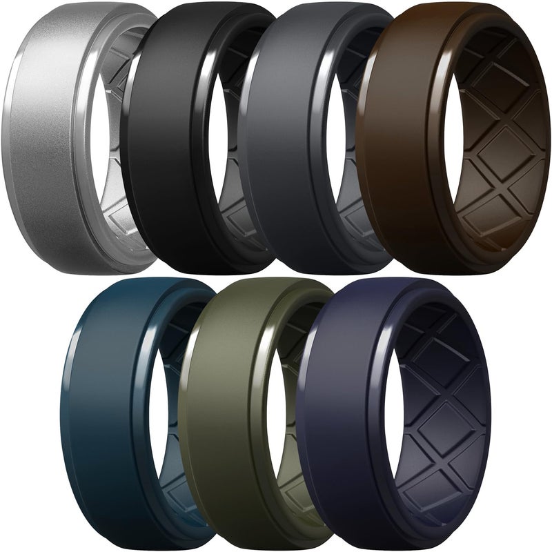 Egnaro Men's Silicone Rings 10mm Wide 2.5mm Thick Rubber Wedding Bands, Multipack 1/4/7 Breathable Comfort Fit For Workout - Image 1