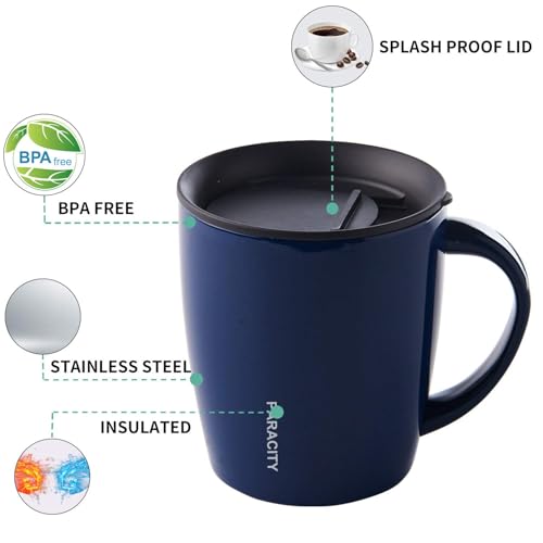 PARACITY Insulated Coffee Mug Stainless Steel Coffee Mug with Lid Handle Double Wall Vacuum Travel Mug Camping Tumbler Cup Men Women 12 oz (Blue) - Image 4