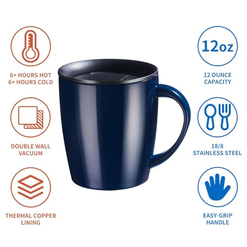 PARACITY Insulated Coffee Mug Stainless Steel Coffee Mug with Lid Handle Double Wall Vacuum Travel Mug Camping Tumbler Cup Men Women 12 oz (Blue) - Image 3