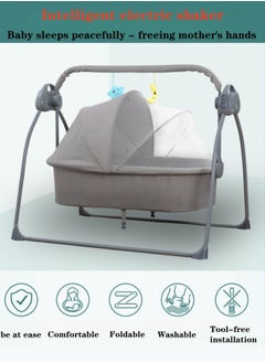 XiuWoo Baby Bouncer Baby Electric Crib Cradle Rocking Chair Children's Furniture For Sleeping Removable Seat Adjustable Canopy Rocker Bassinet Napper With Adjustable Speed, Bluetooth Music, Pillow and Pad  - Image 2