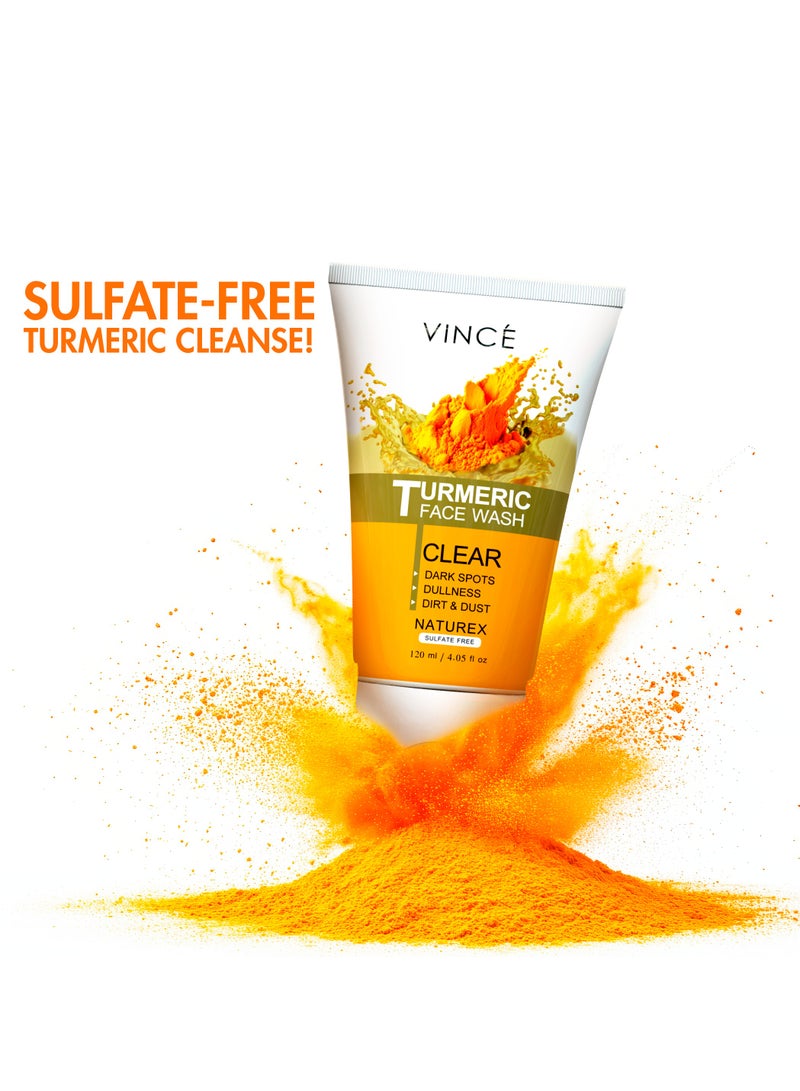 VINCE Turmeric Face Wash – Detoxifies Pores and Removes Dirt and Impurities – Purifies Skin, Reduces Dark Spots and Dullness – Brightens and Refreshes Skin – Sulfate-Free, 120ml - Image 2