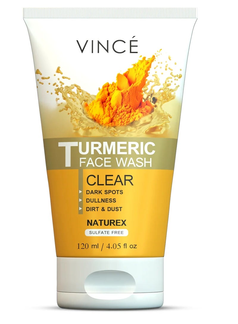 VINCE Turmeric Face Wash – Detoxifies Pores and Removes Dirt and Impurities – Purifies Skin, Reduces Dark Spots and Dullness – Brightens and Refreshes Skin – Sulfate-Free, 120ml - Image 1