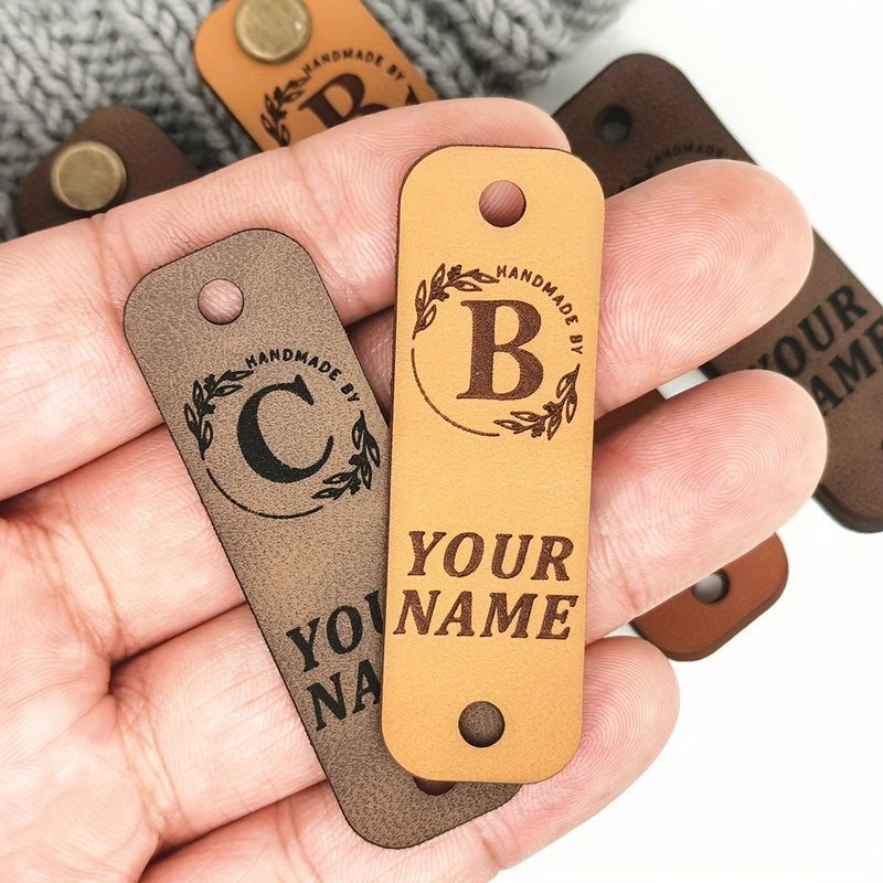 Custom Orange Artificial Leather Label Set With 20 Labels And 20 Sets Of Chicago Screws For DIY Crafts Customizable Name And Content - Image 3