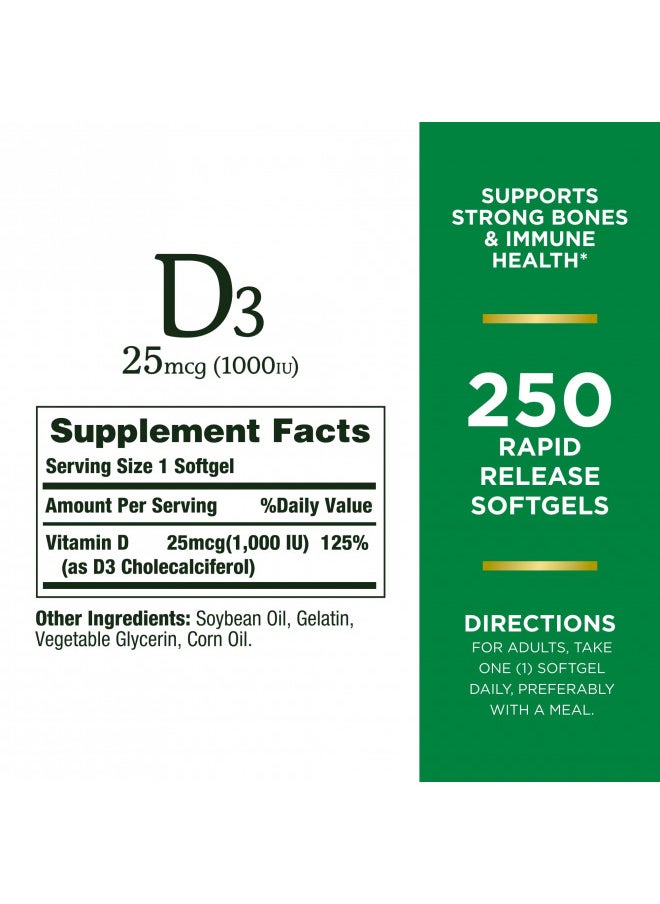 Vitamin D3 1000 IU, Immune Support, Helps Maintain Healthy Bones, 250 Rapid Release Softgels - pzsku/Z7F5C63A04288F50EE18BZ/45/_/1734423620/59319672-6a17-4f91-acf6-c254d08c4d3c