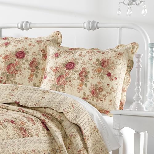 Greenland Home Fashions Greenland Home Antique Rose 100% Cotton Quilted Pillow Sham, Standard 20x26-inch, Ecru - Image 2
