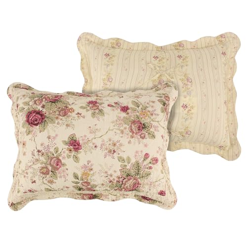Greenland Home Fashions Greenland Home Antique Rose 100% Cotton Quilted Pillow Sham, Standard 20x26-inch, Ecru - Image 3