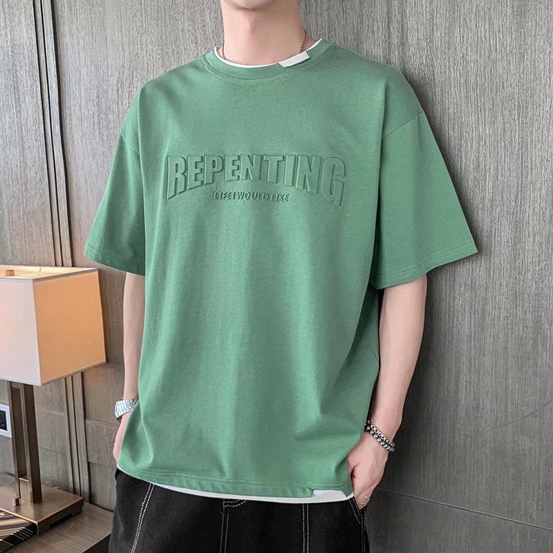 Fake Two-piece Short-sleeved T-shirt Boys Summer Trendy Loose Teenage Junior High School Students Half-sleeved Top - Image 3