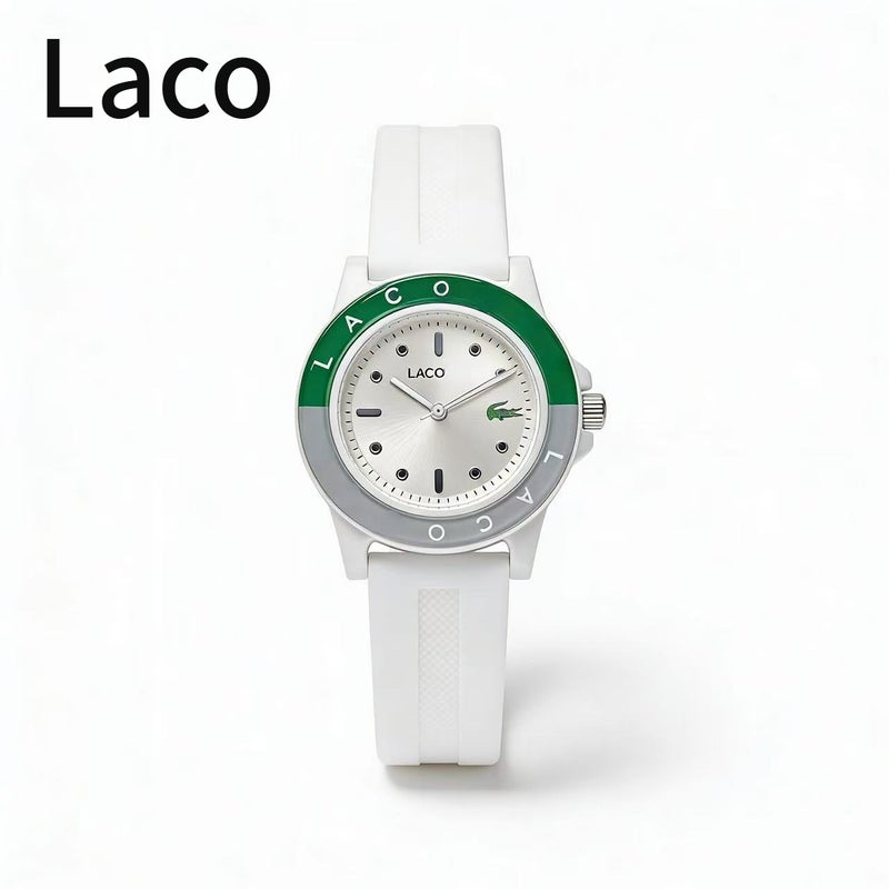Laco Round white dial watch with green-accented silicone bezel - Image 1