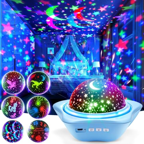One Fire Night Light for Kids Gifts, 6 Films+78 Lighting Modes Ceiling Star Projector, Rechargeable Night Light Projector,360°Rotion Star Lights for Bedroom Decor,Sensory Toys for Baby Christmas Gifts - Image 1