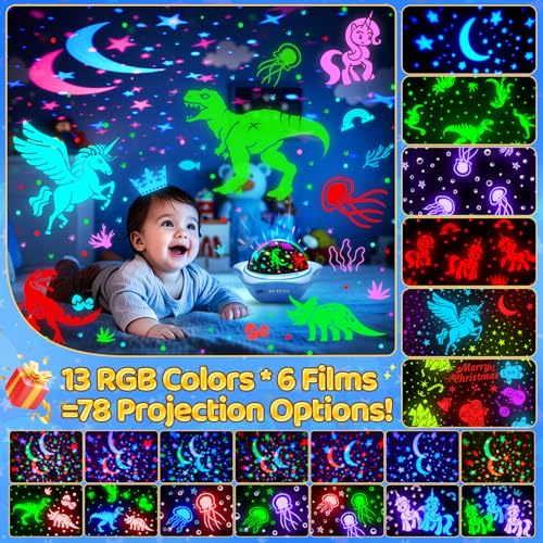 One Fire Night Light for Kids Gifts, 6 Films+78 Lighting Modes Ceiling Star Projector, Rechargeable Night Light Projector,360°Rotion Star Lights for Bedroom Decor,Sensory Toys for Baby Christmas Gifts - Image 3