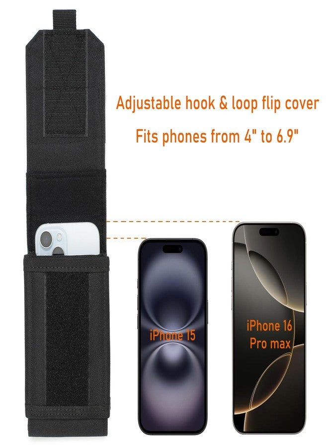Lemubeane Tactical Molle EDC Phone Pouch Universal Dual Mobile Phone Holster Holder with US Flag Patch (Black) - Image 3