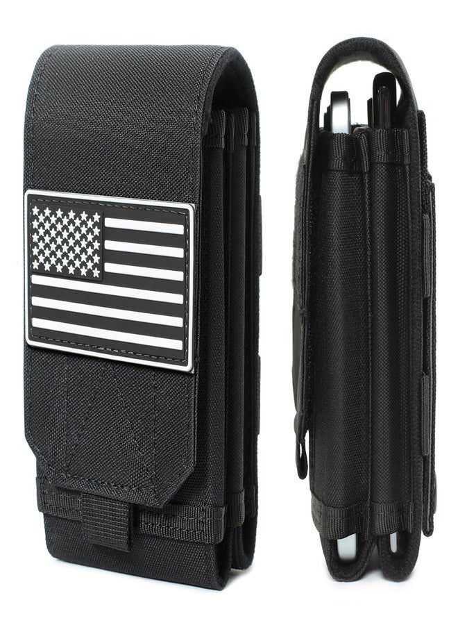 Lemubeane Tactical Molle EDC Phone Pouch Universal Dual Mobile Phone Holster Holder with US Flag Patch (Black) - Image 1