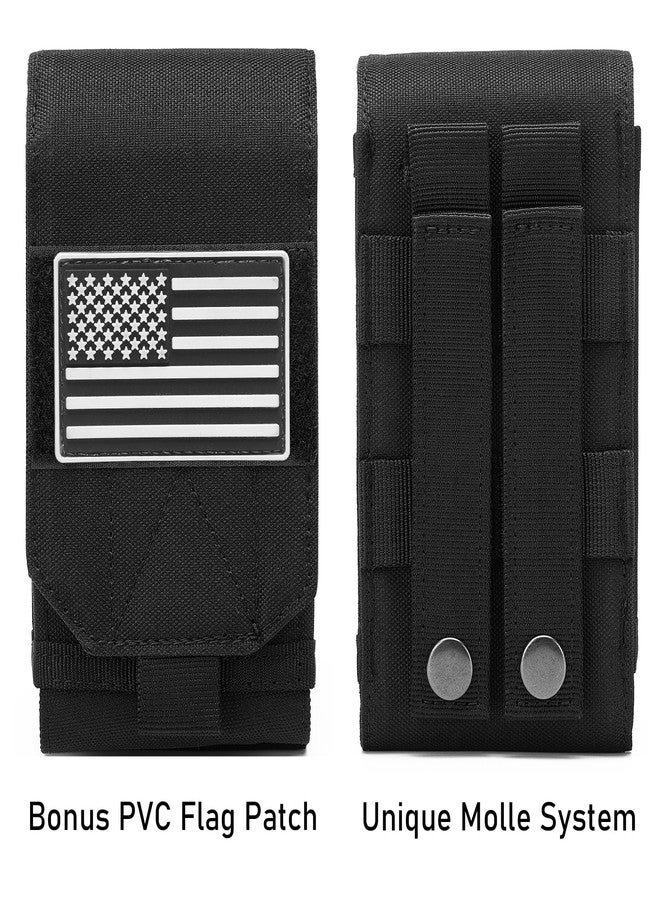 Lemubeane Tactical Molle EDC Phone Pouch Universal Dual Mobile Phone Holster Holder with US Flag Patch (Black) - Image 2