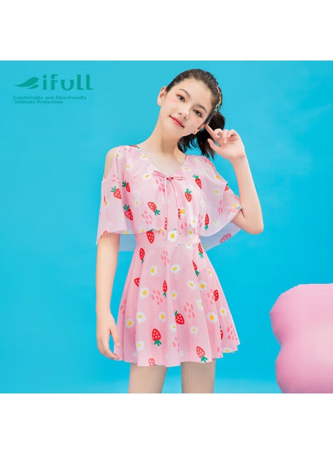 Skin-friendly Yifu Children's Swimsuit, Girls' Style For Older Kids, Fashionable One-piece Dress-style Swimwear For Middle School Girls, Korean Design - Image 1