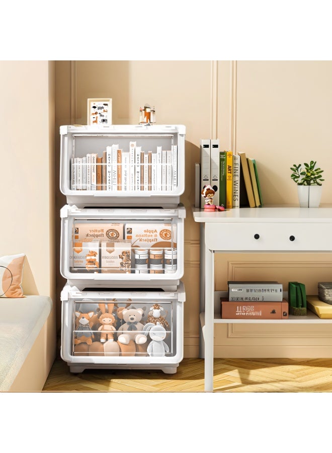  CityRiya-Long منظم تخزين ألعاب الأطفال ، رف كتب الأطفال ، خزانة تخزين الألعاب ، رف تخزين الألعاب مع 3 صناديق تخزين ، خزانة أطفال ، صندوق ألعاب طفل كبير للكتب والملابس ، (أبيض) - Image 1