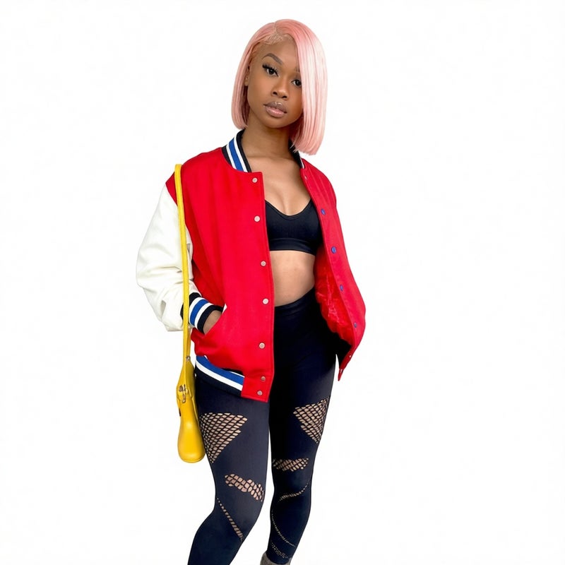 Plus Size Letter Print Stitching Jacket Coat - Image 1
