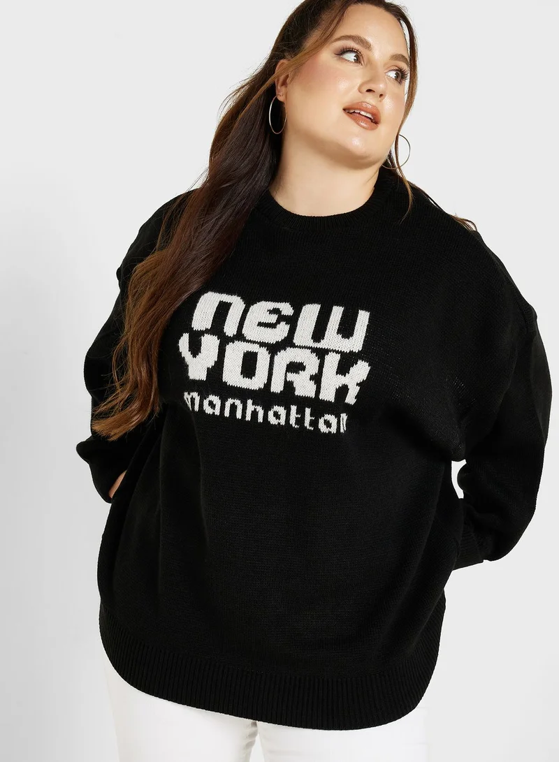 Topshop Curve Graphic Knitted Sweater