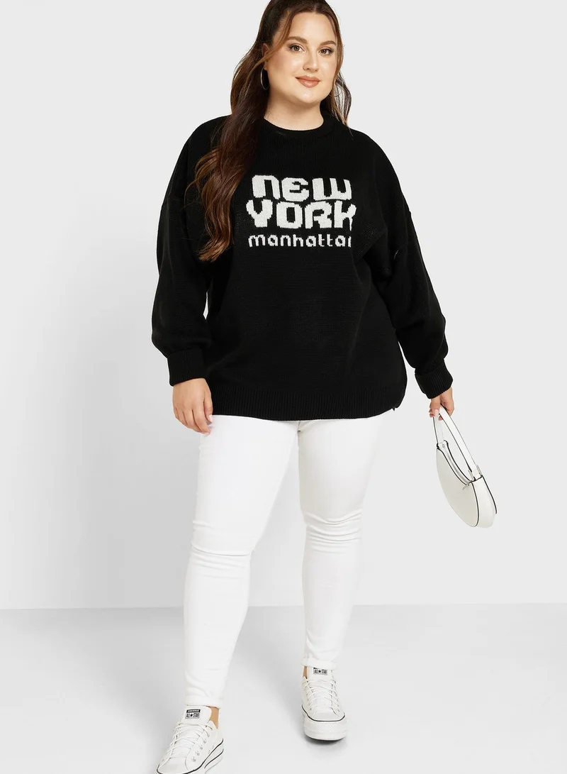 Topshop Curve Graphic Knitted Sweater