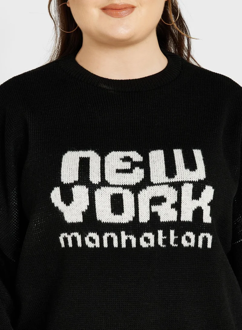 Topshop Curve Graphic Knitted Sweater
