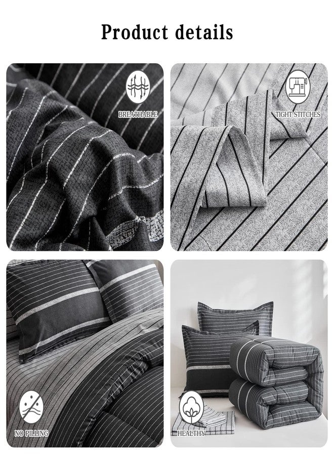 Flysheep Ombre Boho Striped Bed in a Bag 7 Pieces Queen Size, White Striped on Black Dark Gray Comforter Sheet Set (1 Comforter, 1 Flat Sheet, 1 Fitted Sheet, 2 Pillow Shams, 2 Pillowcases) - Image 5