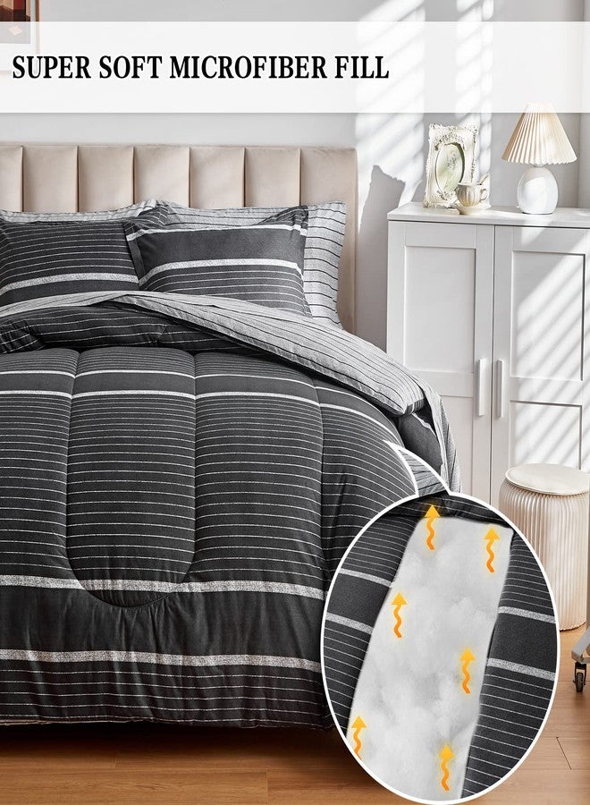 Flysheep Ombre Boho Striped Bed in a Bag 7 Pieces Queen Size, White Striped on Black Dark Gray Comforter Sheet Set (1 Comforter, 1 Flat Sheet, 1 Fitted Sheet, 2 Pillow Shams, 2 Pillowcases) - Image 3