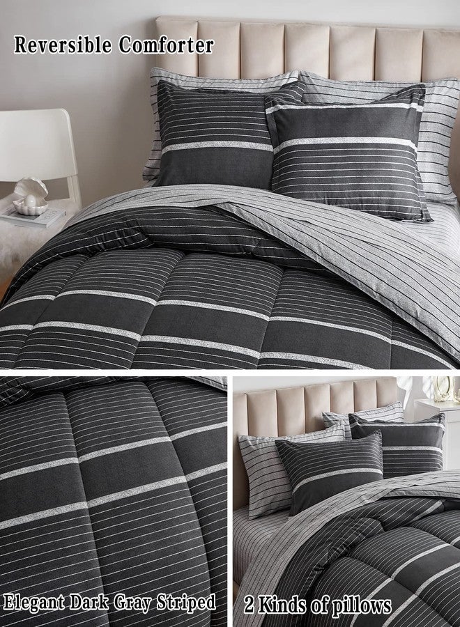 Flysheep Ombre Boho Striped Bed in a Bag 7 Pieces Queen Size, White Striped on Black Dark Gray Comforter Sheet Set (1 Comforter, 1 Flat Sheet, 1 Fitted Sheet, 2 Pillow Shams, 2 Pillowcases) - Image 4