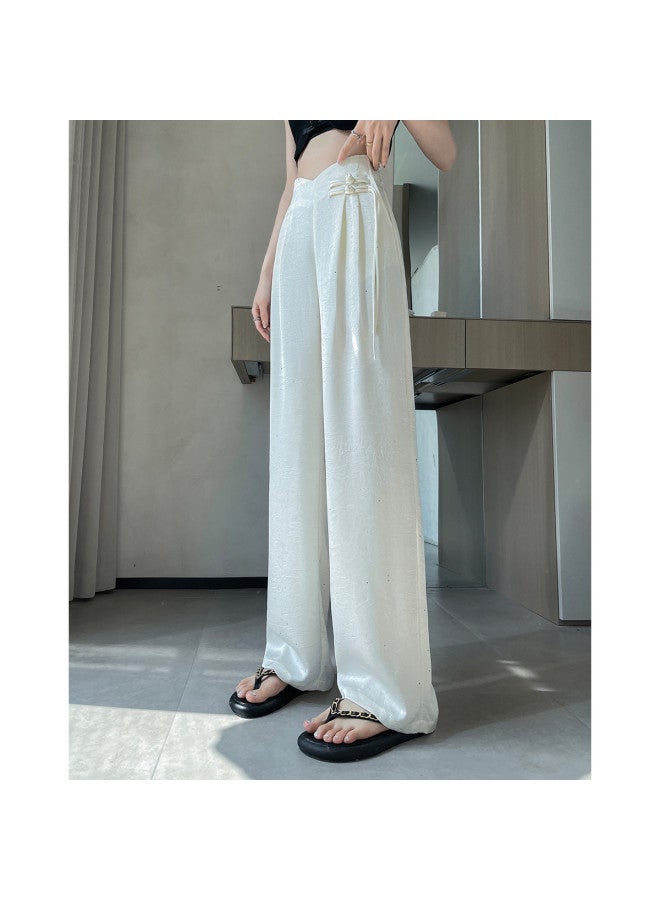 Glittery Cool Drape Straight-leg Casual Pants - Spring High Waist Wide-leg Trousers For Hip Concealing & Leg Lengthening - Image 3
