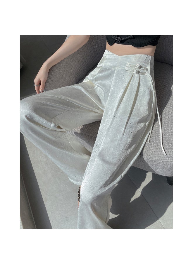 Glittery Cool Drape Straight-leg Casual Pants - Spring High Waist Wide-leg Trousers For Hip Concealing & Leg Lengthening - Image 2