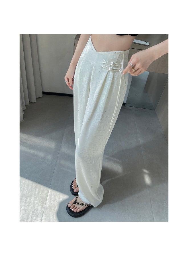 Glittery Cool Drape Straight-leg Casual Pants - Spring High Waist Wide-leg Trousers For Hip Concealing & Leg Lengthening - Image 5