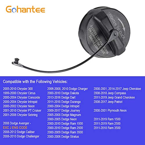 gohantee Fuel Gas Cap 52030377AB 5278632AG Compatible with Chrysler 300 PT cruiser, Dodge Caliber Challenger Charger Dakota Durango Ram 1500 2500, Replacement for Jeep Compass Grand Cherokee Patriot, Ram - Image 3