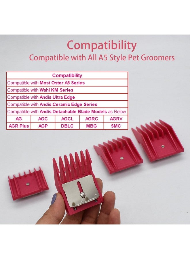 AIRERA 4 Pieces Professional A5 Style Hair Clipper Attachment Guard Guide Cutting Combs Set 76926-900, 1/8", 1/4", 3/8", 1/2", Compatible With Oster Classic 76 A5 Andis Ag Bg Wahl Km Pet Groomers (Magenta) - Image 3