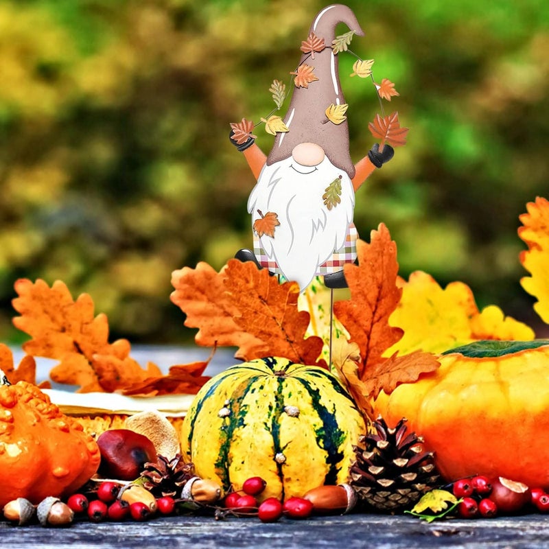 woobles Fall Metal Gnome Yard Stake, Outdoor Fall Decorations for Home, Decorative Garden Stakes Outside with Gnomes Pumpkin Fall Decor, Metal Yard Sign Thanksgiving Decor for Garden Yard Lawn Patio (A) - Image 4