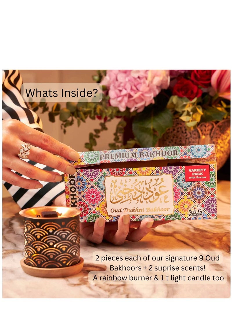 DUKHNI Oud Bakhoor Variety Box & Burner by Dukhni | Assorted Box | 20 pieces Bakhoor | Starter Kit | Authentic Arabic Incense | Perfect Ramadan Decor & Eid Gift Hampers - Image 2