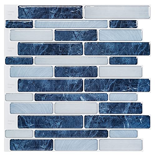 WOWSTAR 10-Sheet Peel and Stick Backsplash Tile for Kitchen Wall, Back Splash Stick On Tiles for Kitchen (12"x12", Dark Blue) - Image 1