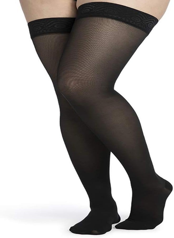 SIGVARIS Women’s Style Medium Sheer 750 Closed Toe Thigh-Highs w/Grip Top 20-30mmHg - Black - Small Long - Image 1