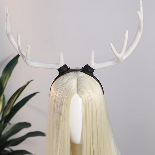 MOSTORY White Reindeer Antlers Headband Antler Horns Headband for Deer Cosplay Adult Antler Hairband for Women Renaissance Halloween Photo Shoot - Image 3
