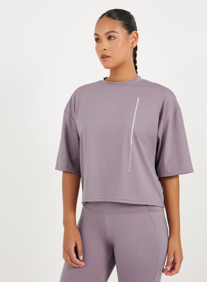 Styli Gymspire Edition - Label Striped and Text Print Boxy Short Sleeve Top  - Image 1