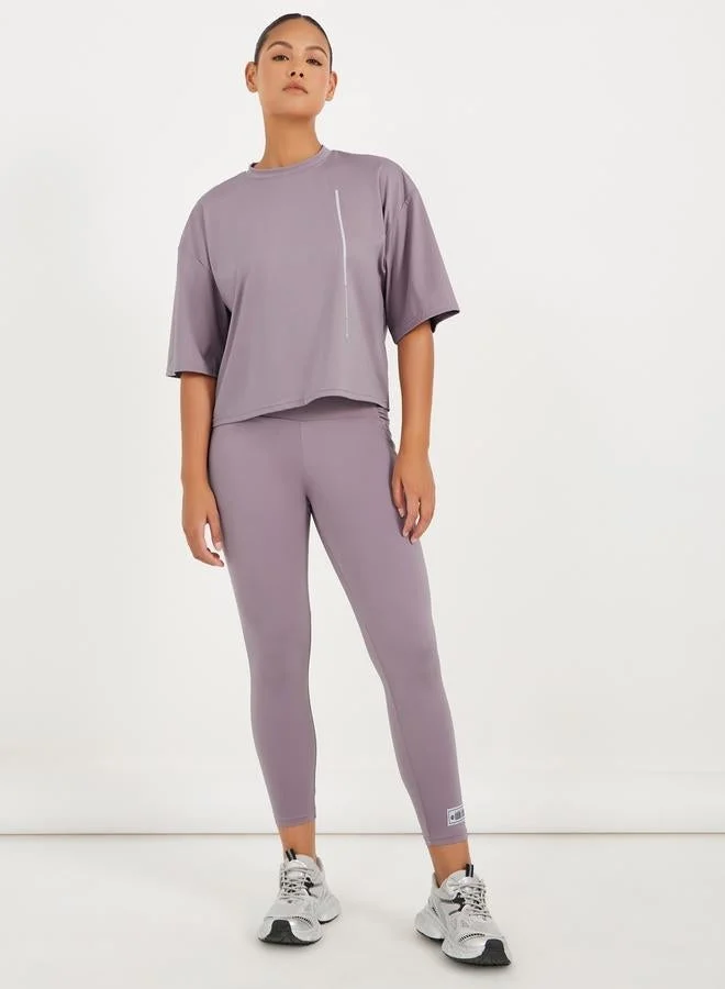 Styli Active Gymspire Edition - Label Striped and Text Print Boxy Short Sleeve Top