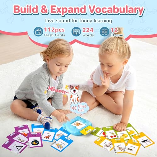 AHJ French English Talking Flash Cards for Toddler Learning Montessori Toys with 224 Sight Words Speech Therapy Toys Childrens Sensory Preschool Learning Educational Birthday - Image 5