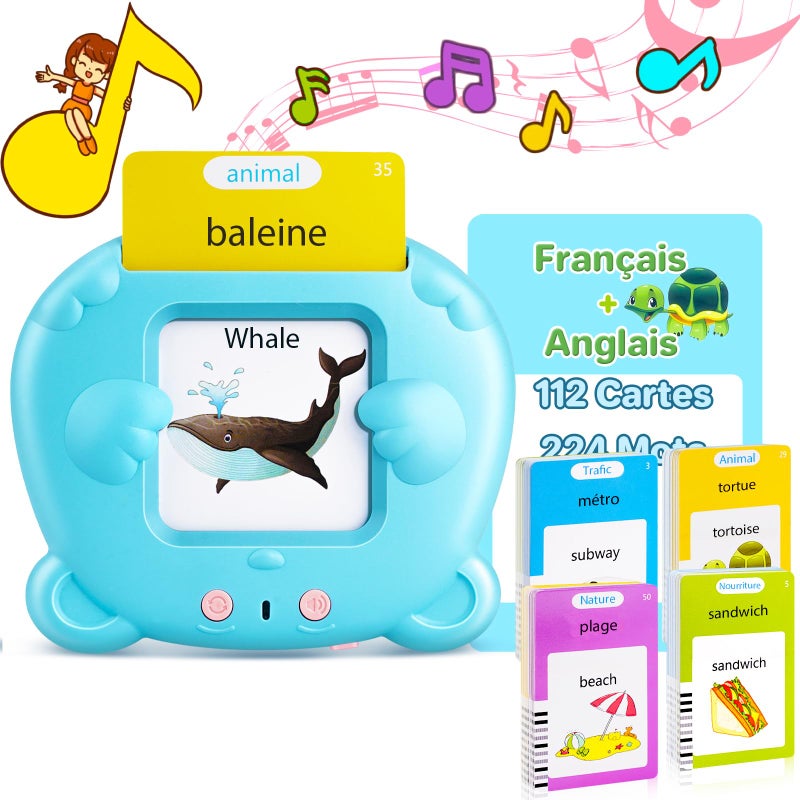 AHJ French English Talking Flash Cards for Toddler Learning Montessori Toys with 224 Sight Words Speech Therapy Toys Childrens Sensory Preschool Learning Educational Birthday - Image 3