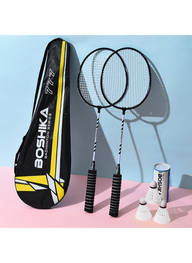 Boshika Black Double Badminton Racquet Set – Lightweight Set, includes 3 shuttlecocks and a racket bag. - Image 1