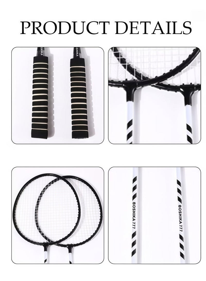 Boshika Black Double Badminton Racquet Set – Lightweight Set, includes 3 shuttlecocks and a racket bag. - Image 2