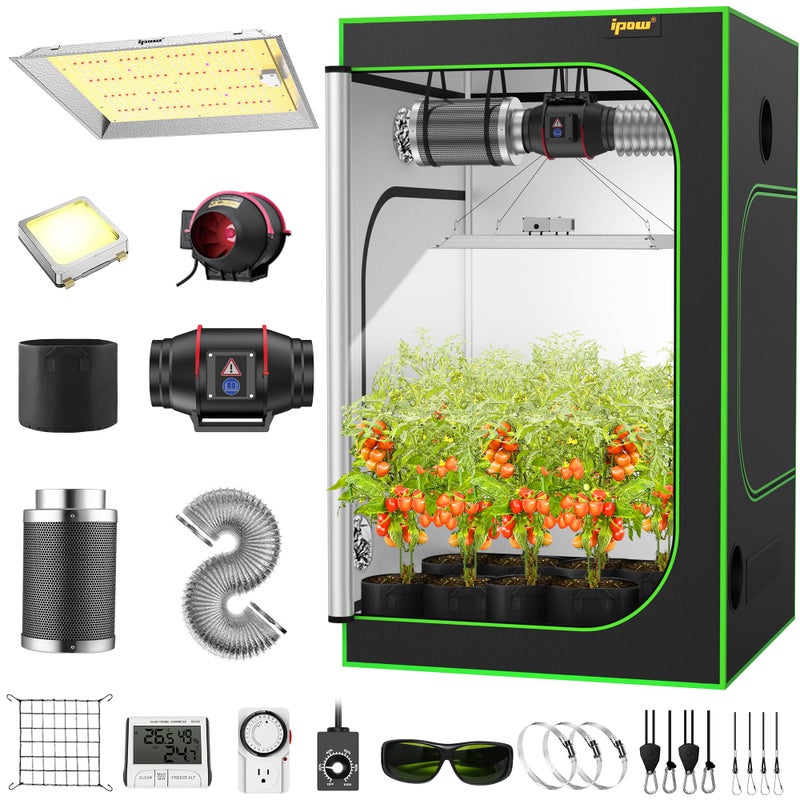 IPOW IPOW 4x4 Grow Tent Kit 48 x 48 x 80 Grow Tent Complete System Indoor Grow Kit with Full Spectrum LED Grow Light 6 Ventilation System 
