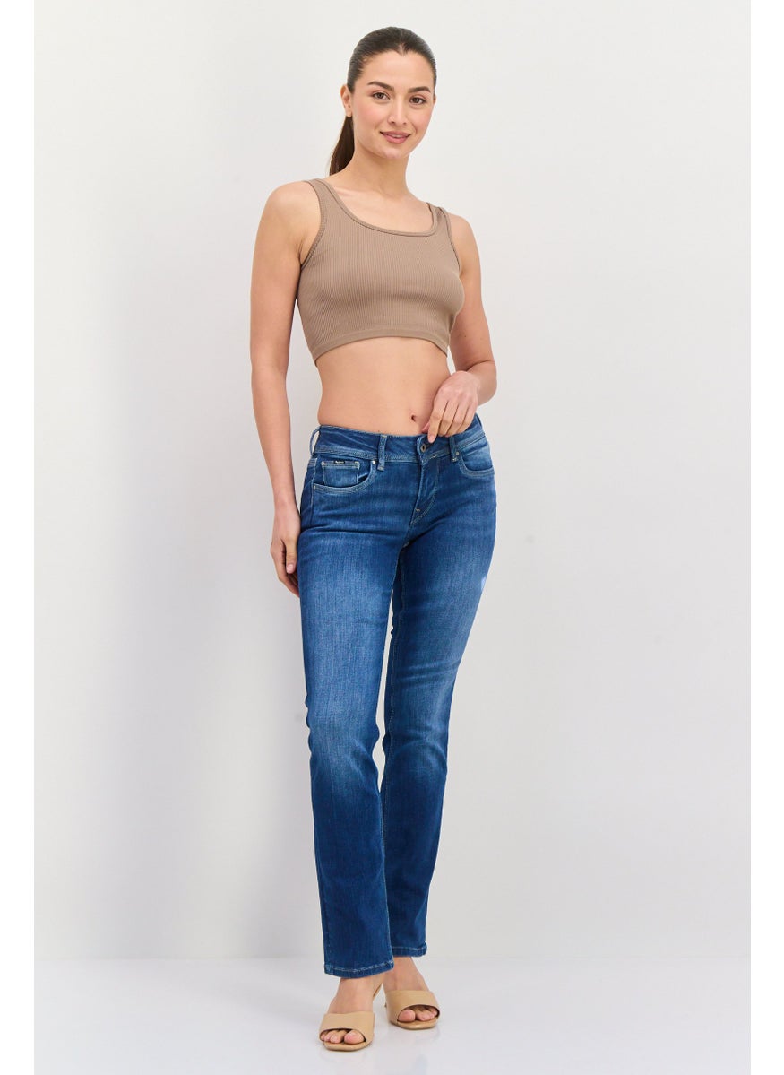 Pepe Jeans - Women Straight FIt Washed Stretchable Jeans, Blue - Image 1